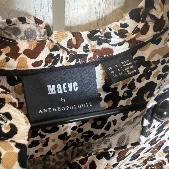 MAEVE | ANTHROPOLOGIE 4 Katia Ruffled Button Front Animal Print Top Brown Black - Picture 9 of 16